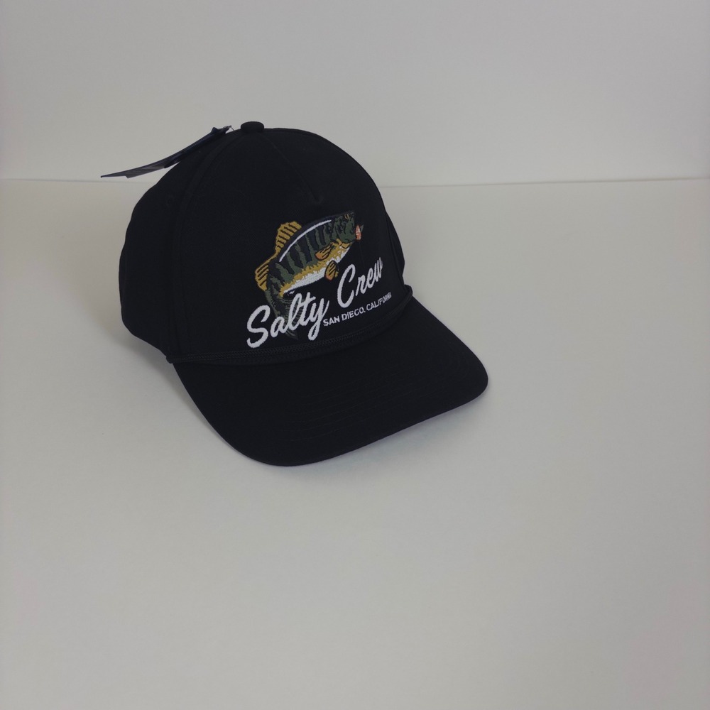 NWT Salty Crew Bareback 5‎ Hat Mens OS Black Fish Snapback Rope Cap Bass Fishing